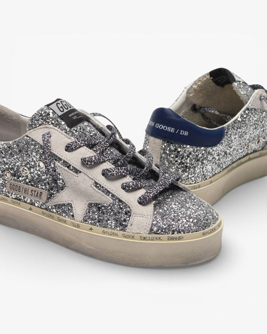 Golden Goose Hi-Star Sneakers Glitter White Star Leopard Print Laces