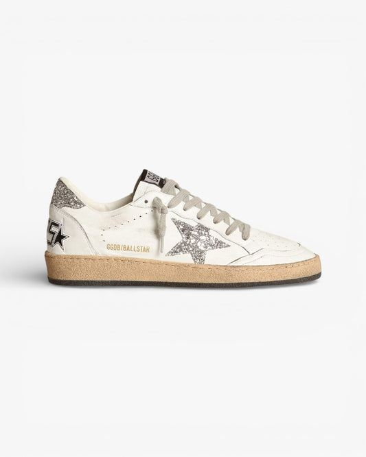 Golden Goose Ball Star White Nappa Sneakers Silver Glitter Star