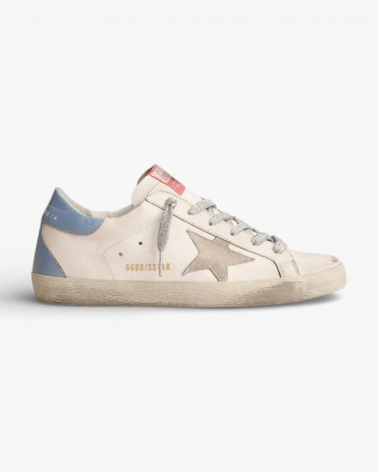 Golden Goose Super‑Star Sneakers Sky Blue Heel Ice Gray Suede Star