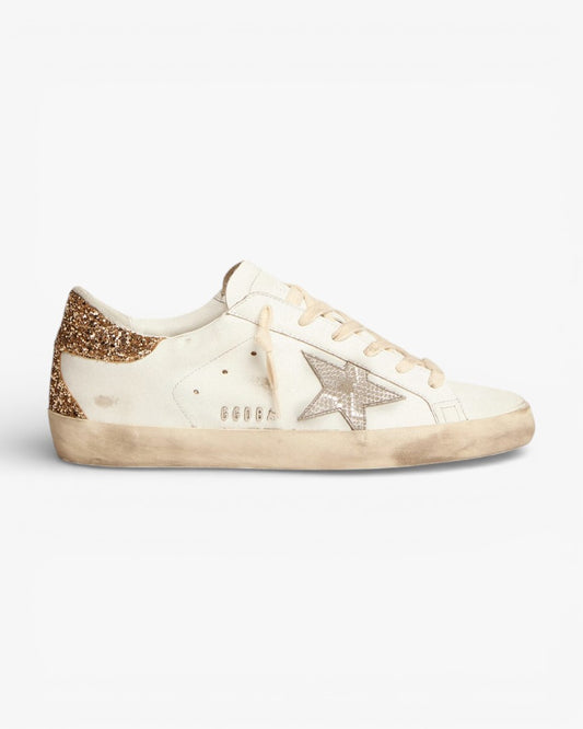 Golden Goose Super‑Star Sneakers Snake‑Print Star Gold Glitter Heel