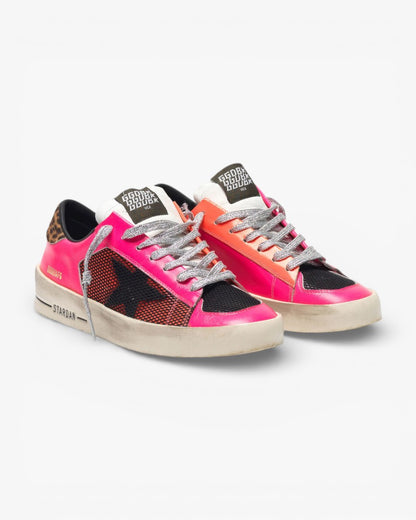 Golden Goose Fluorescent Patchwork Leopard Heel Stardan Sneakers