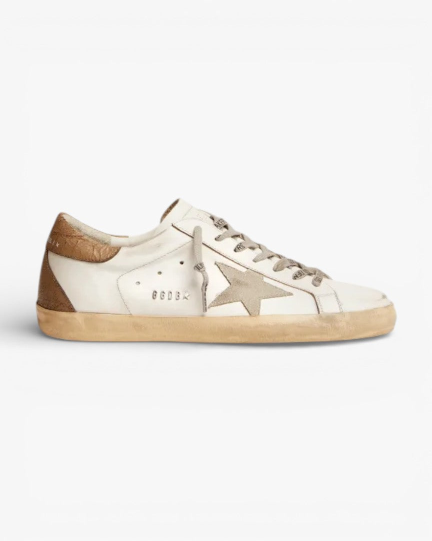 Golden Goose Super-Star Sneakers with Khaki Crackled Leather Heel Tab