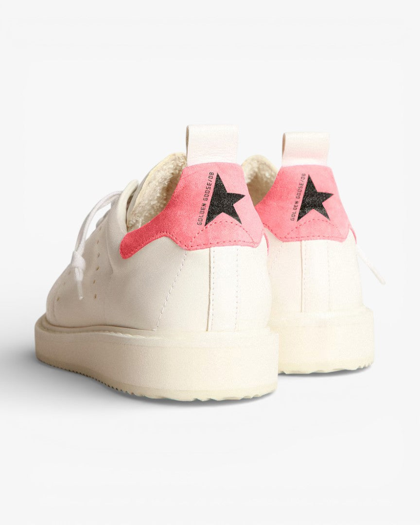 Golden Goose White Nappa Leather Stardan Sneakers with Pink Suede Heel Tab