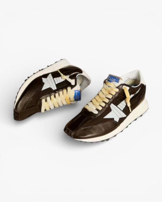 Golden Goose Marathon Brown Leather Sneakers with Silver Star Detail