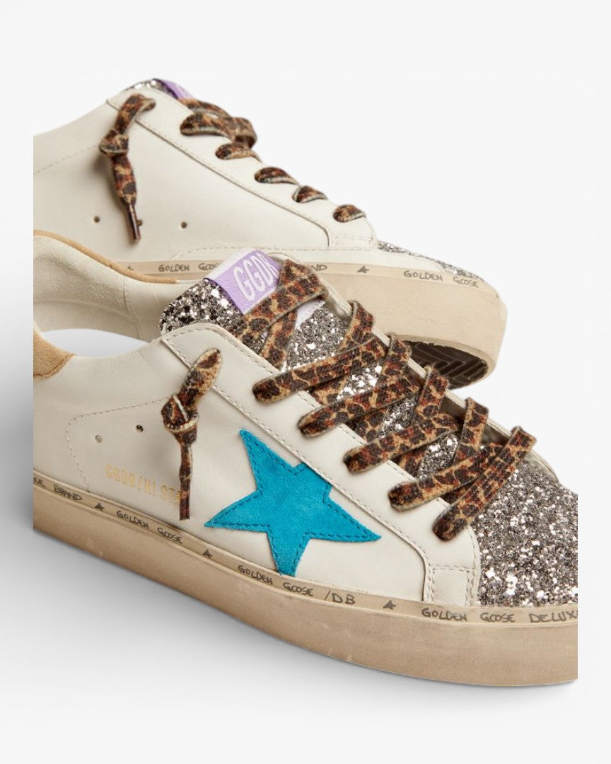 Golden Goose Hi-Star LTD Sneakers Silver Glitter Tongue Cyan-Blue Suede Star
