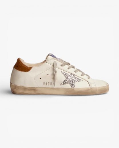 Golden Goose Super‑Star Sneakers Shearling Silver Glitter Star Lizard Heel