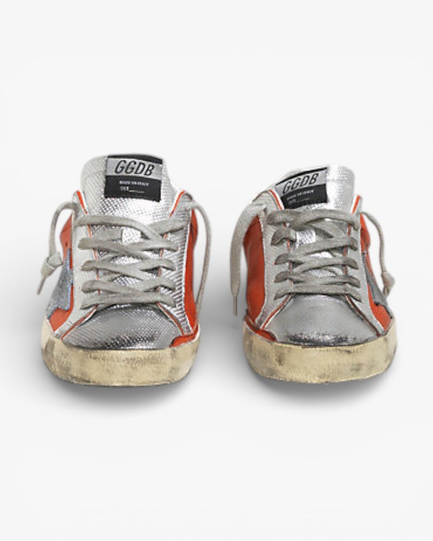Golden Goose Super Star Leather Sneakers Suede Star Red Silver