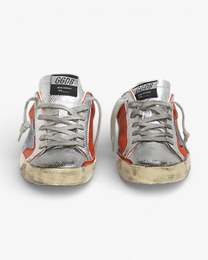 Golden Goose Super Star Leather Sneakers Suede Star Red Silver