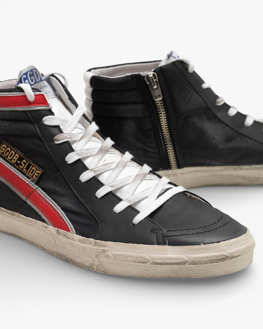 Golden Goose Slide Sneakers G30MS595.Q1 Black Leather Red Detailing