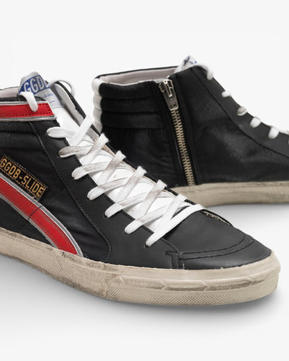 Golden Goose Slide Sneakers G30MS595.Q1 Black Leather Red Detailing