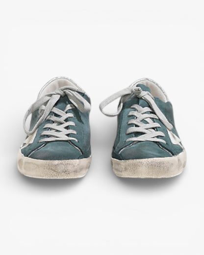 Golden Goose Super‑Star Sneakers Green Suede Silver Star