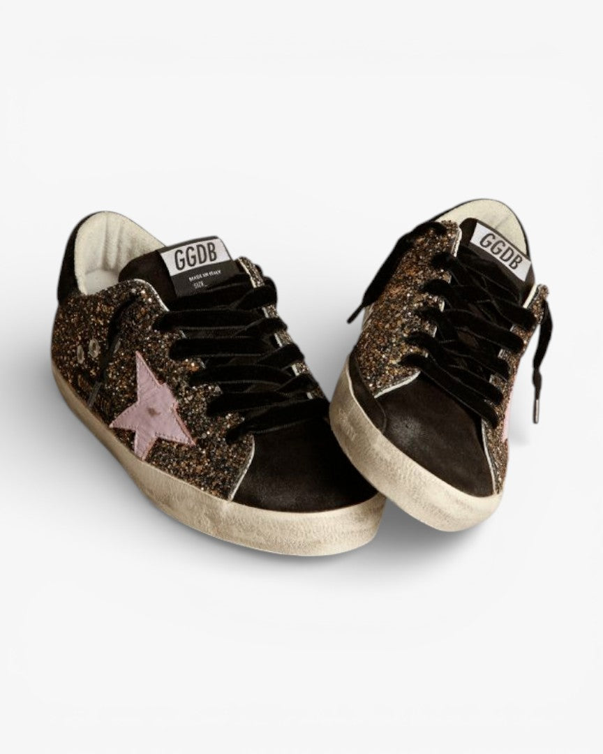 Golden Goose Super‑Star Sneakers Glitter Red Leather Star