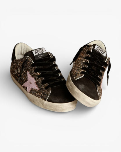 Golden Goose Super‑Star Sneakers Glitter Red Leather Star