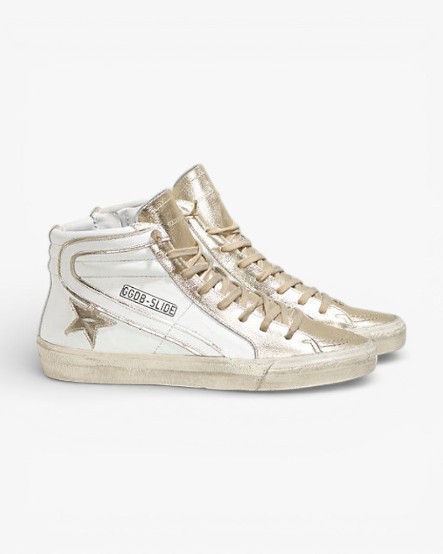 Golden Goose SLIDE Sneakers Leather White Gold Star