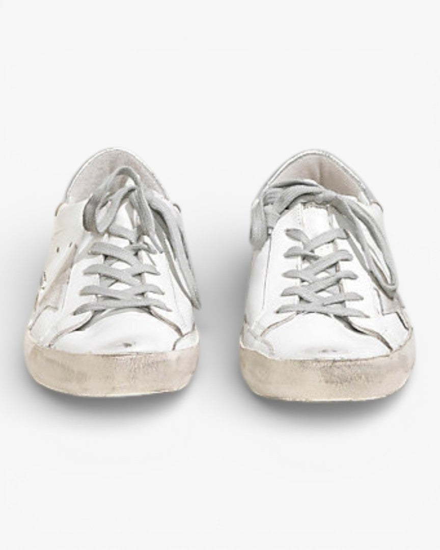 Golden Goose Super‑Star Sneakers White Silver Suede Leather
