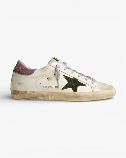 Golden Goose Super-Star Green Snake-Print Suede Star Purple Heel Tab
