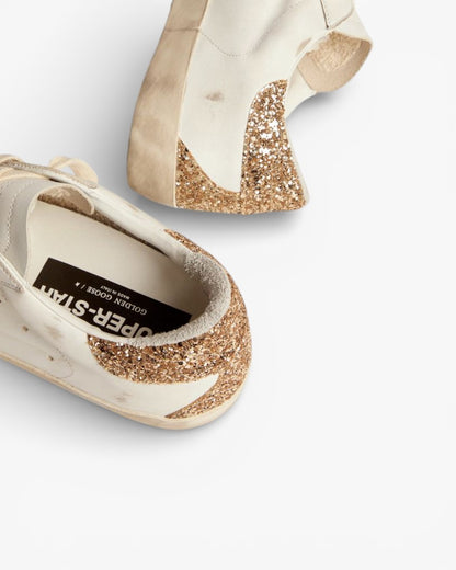 Golden Goose Super‑Star Sneakers Snake‑Print Silver Star Gold Glitter Heel