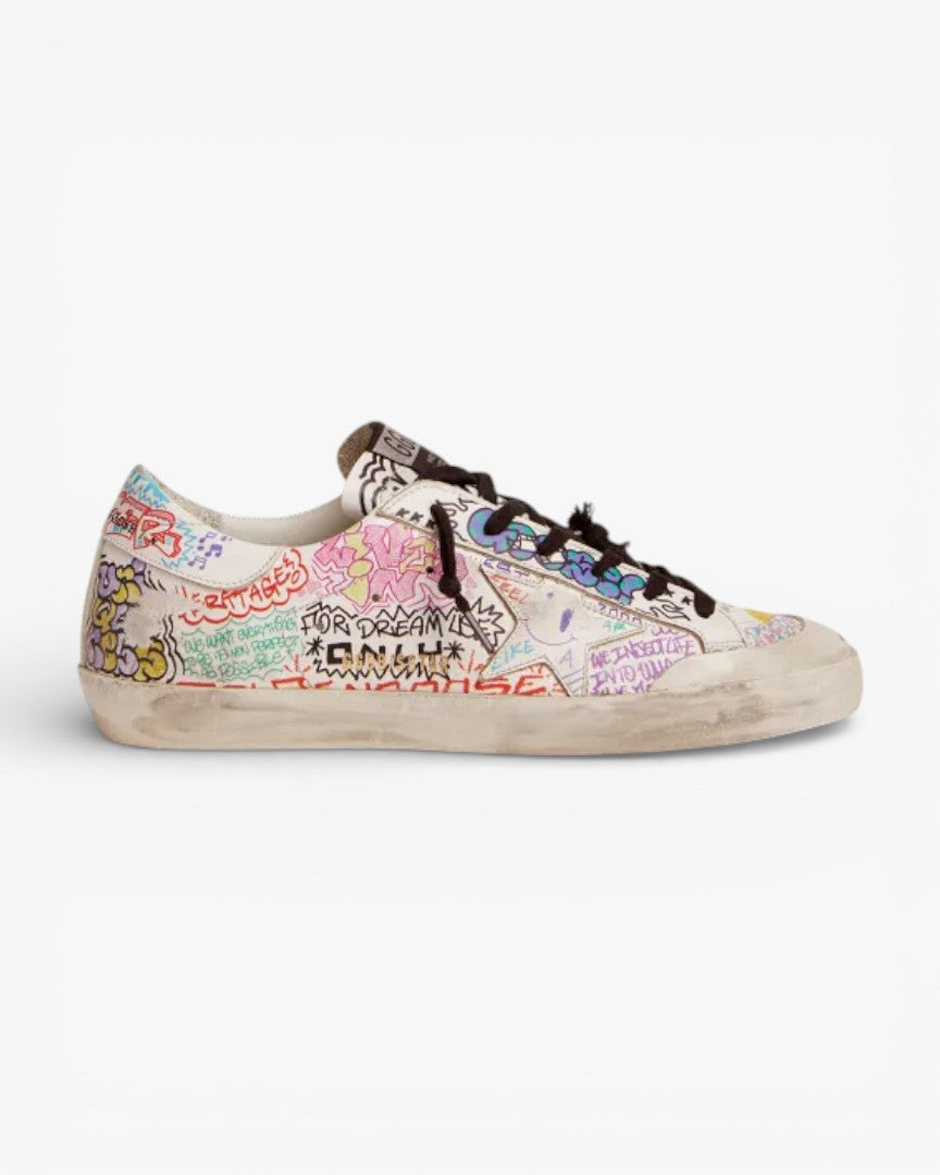 Golden Goose Super‑Star Sneakers White Leather Multicolored Graffiti