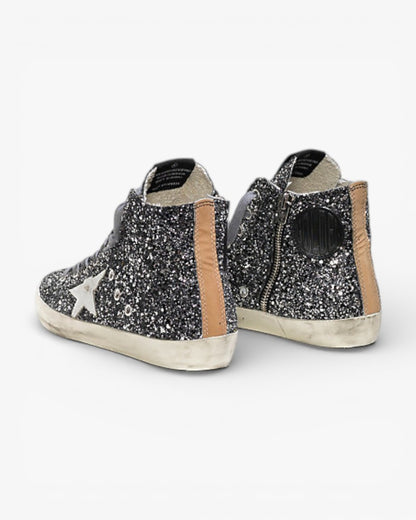 Golden Goose FRANCY Sneakers Pelle Splamata All Over Glitter Grey Glitter Star