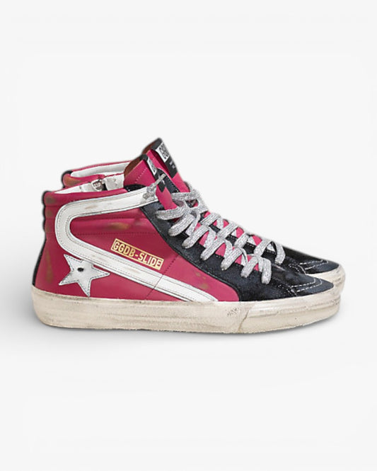 Golden Goose SLIDE Sneakers Leather Reflective Star Cyclamine Leather