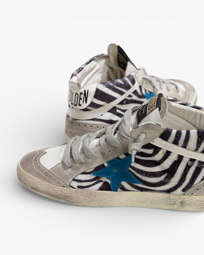 Golden Goose MID STAR Sneakers Printed Fabric Pony Effect Skin Leather Star