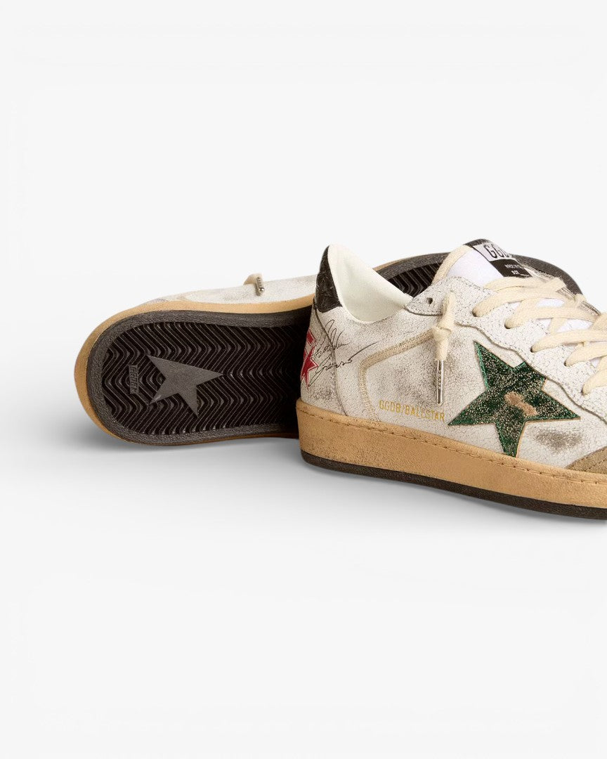 Golden Goose Ball Star White Green Star Leather Sneakers