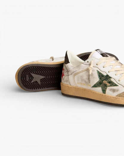 Golden Goose Ball Star White Green Star Leather Sneakers