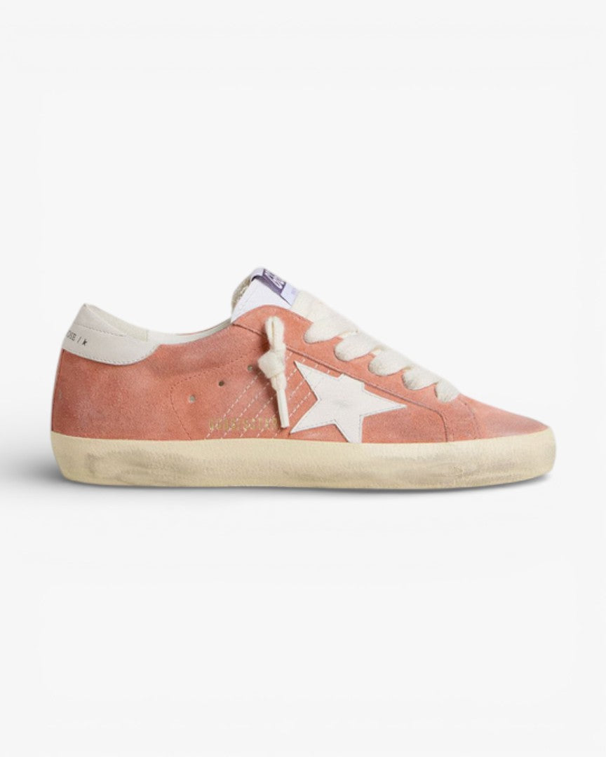 Golden Goose Women’s Super-Star Coral Suede White Leather Star Heel Tab