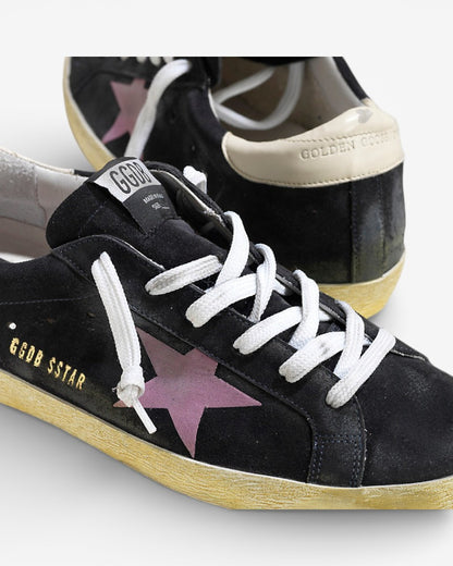 Golden Goose Super‑Star Sneakers Blue Suede Pink Velvet Star