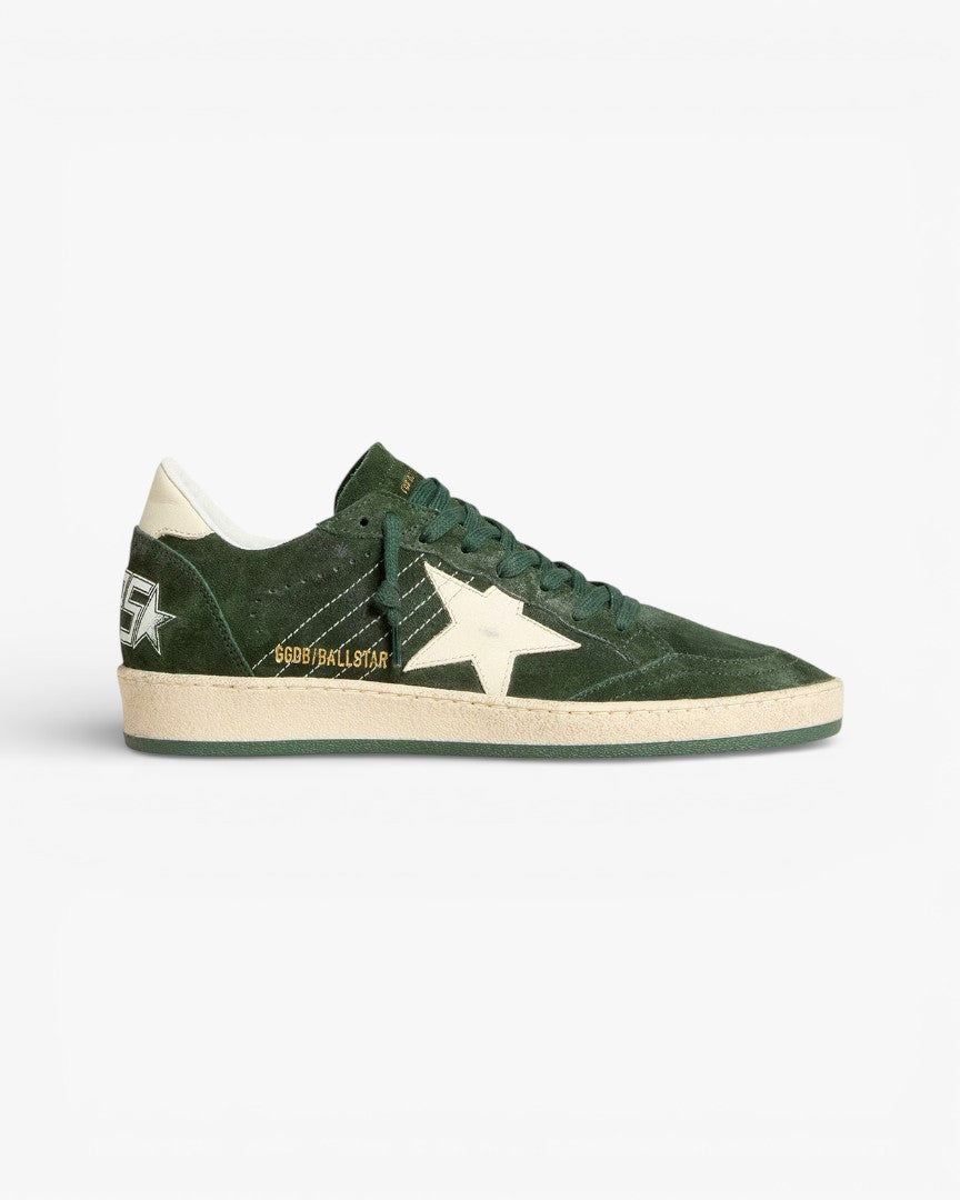 Golden Goose Ball Star Green Suede Sneakers White Star
