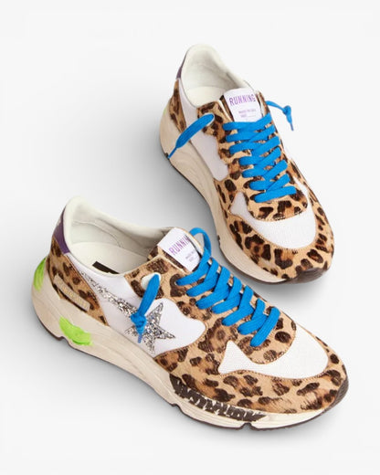 Golden Goose Running Sole Sneakers Leopard-Print Pony Skin