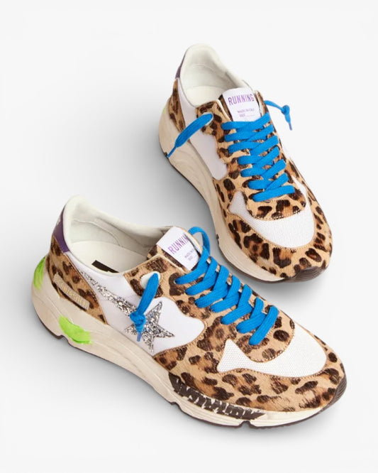 Golden Goose Running Sole Sneakers Leopard-Print Pony Skin