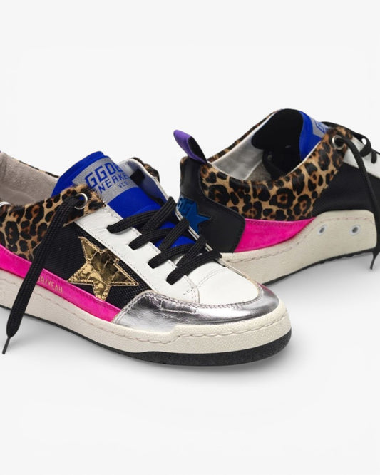 Golden Goose Yeah Leopard Pony Skin Sneakers Gold Star