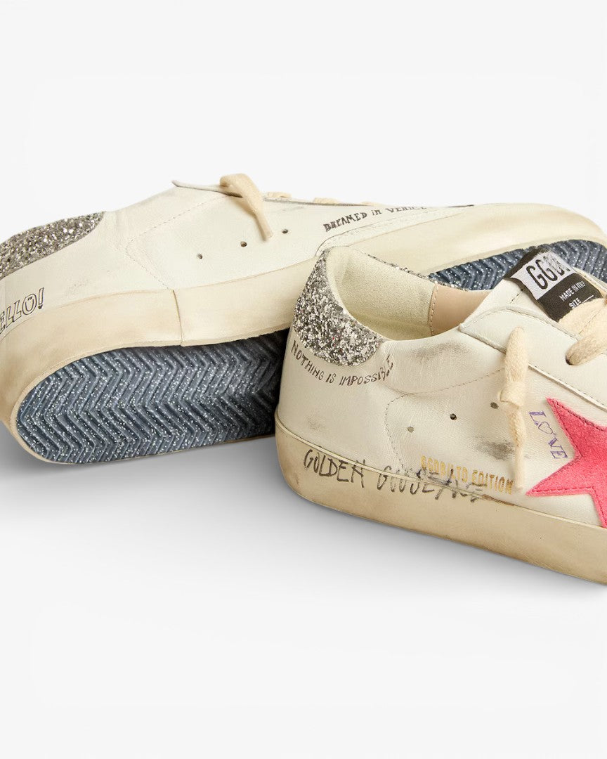 Golden Goose Super-Star LTD Fluorescent Lobster Suede Star Glitter Heel Tab
