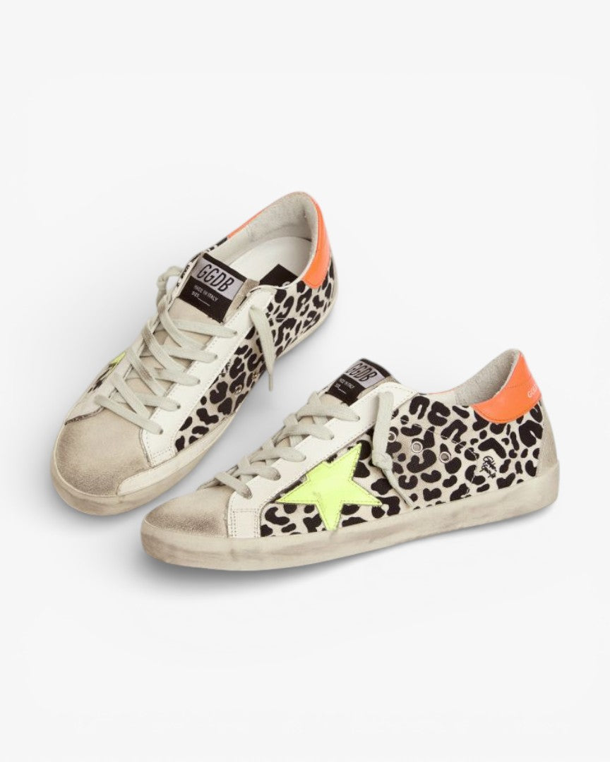 Golden Goose Super‑Star Sneakers Leopard Print Neon Accents