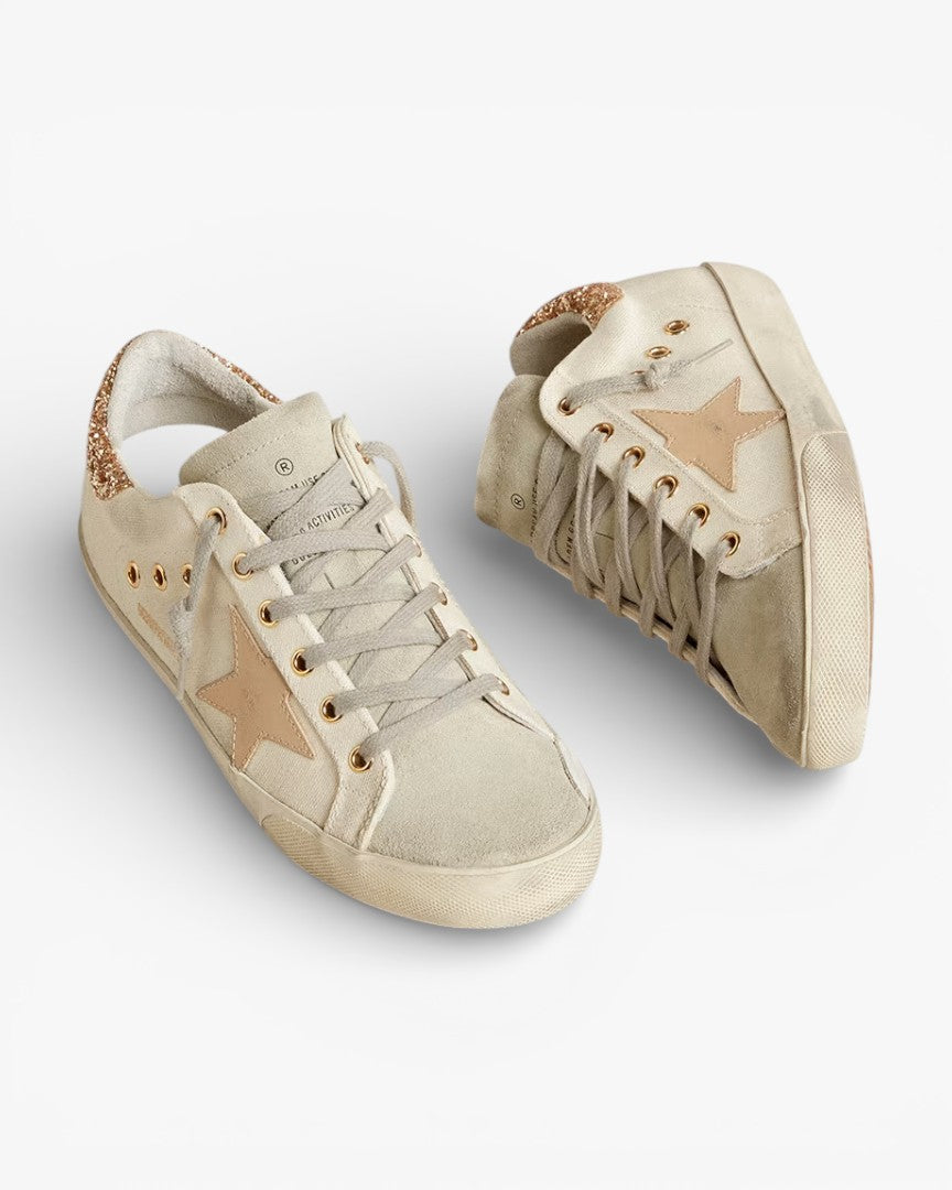 Golden Goose Super-Star LTD Canvas Sand Star Glitter Heel Tab