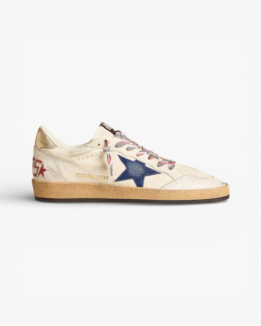 Golden Goose Ball Star Leather Sneakers Cream Blue Star