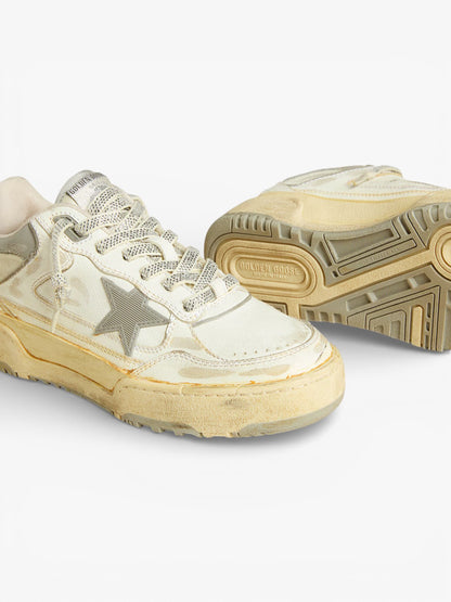 Golden Goose Forty2 White Leather Sneakers with Black Star and Silver Heel Tab