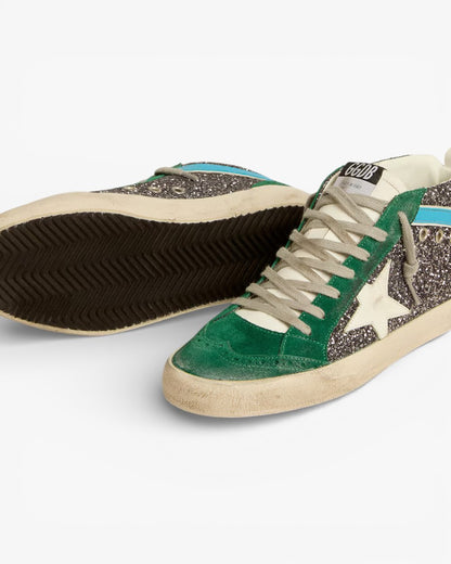Golden Goose Mid Star Anthracite Glitter Leather Star Light Blue Flash