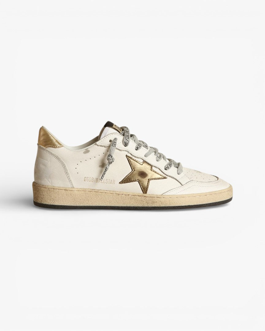 Golden Goose Ball Star White Leather Sneakers Gold Star Gold Heel Tab
