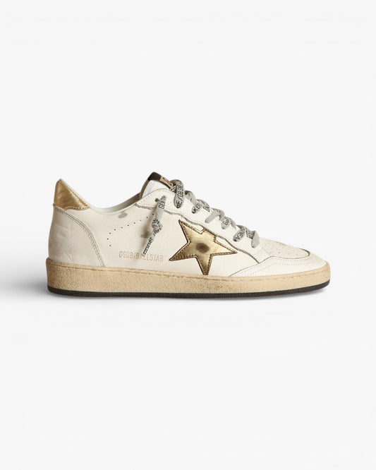 Golden Goose Ball Star White Leather Sneakers Gold Star Gold Heel Tab