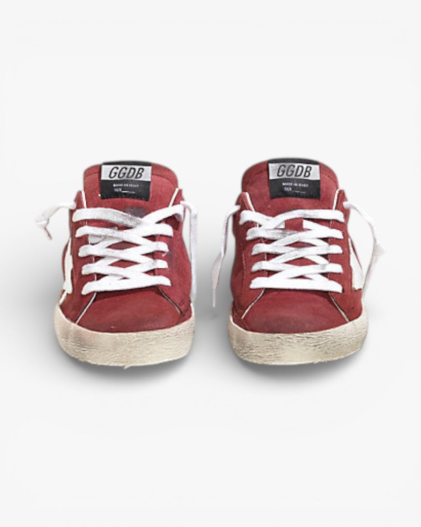 Golden Goose Super-Star Sneakers with Red Suede and White Leather Star