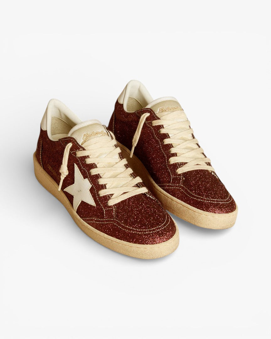 Golden Goose Ball Star Burgundy Glitter Sneakers White Star