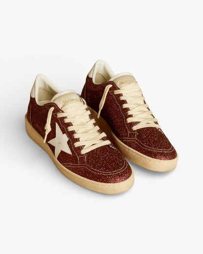 Golden Goose Ball Star Burgundy Glitter Sneakers White Star
