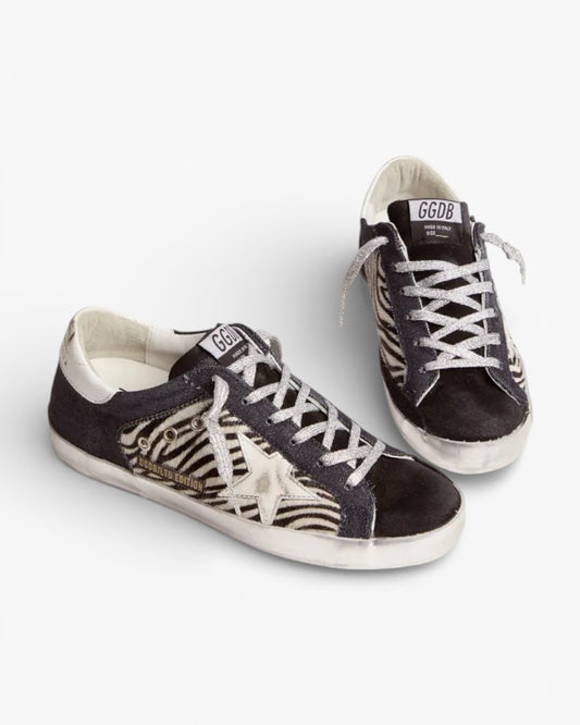 Golden Goose LAB Limited Edition Super‑Star Denim Zebra Pony Skin Suede