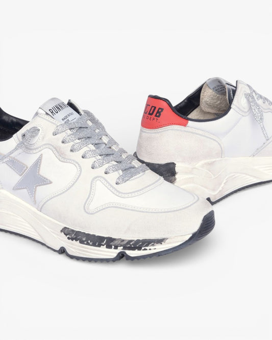 Golden Goose Running Sole Sneakers Red Heel Tab Silver Star