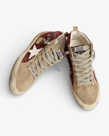 Golden Goose Mid Star Sneakers Silver Metallic Leather Dove-Gray Suede Star Flash (Copy)