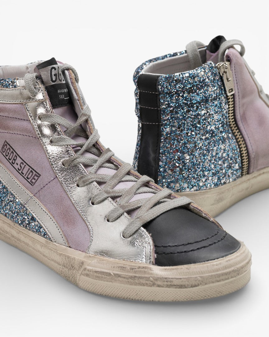 Golden Goose Slide Sneakers Pink Glitter Silver Star