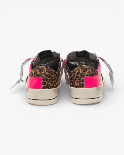 Golden Goose Fluorescent Patchwork Leopard Heel Stardan Sneakers