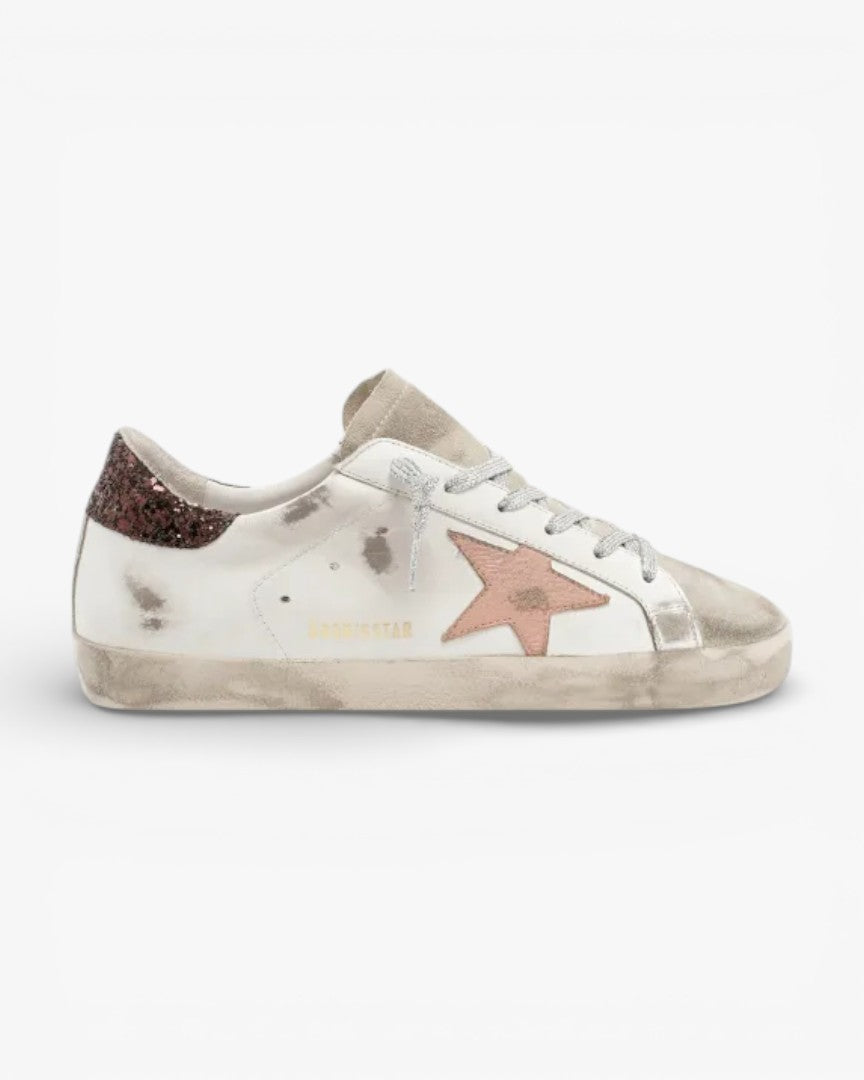 Golden Goose Super-Star Sneakers with Brown Glitter Heel Tab